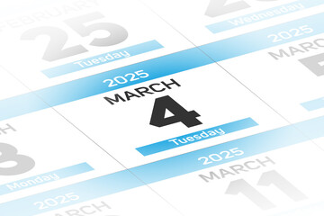Fototapeta premium 4 March 2025 year date calendar day illustration