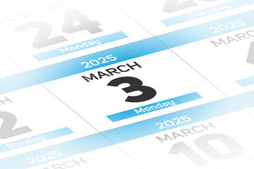 Fototapeta premium 3 March 2025 year date calendar day illustration