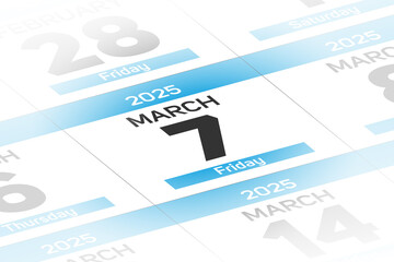 Fototapeta premium 7 March 2025 year date calendar day illustration
