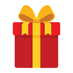 Red Gift Box with Yellow Bow Flat Design

