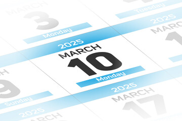 10 March 2025 year date calendar day illustration