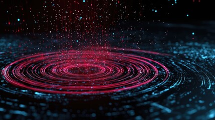 Fototapeta premium A vibrant, abstract image featuring concentric circles and sparkling particles, creating a mesmerizing visual effect reminiscent of water ripples.