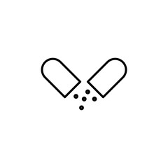 Open capsule pill vector icon outlined style.
