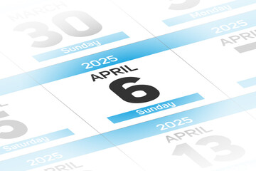 6 April 2025 year date calendar day illustration