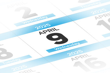 9 April 2025 year date calendar day illustration