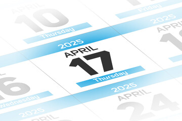 17 April 2025 year date calendar day illustration