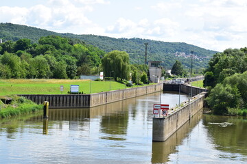 sluice across the border between Germany and France, seen from Luxembourg, three country border...