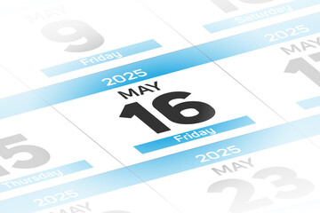 16 May 2025 year date calendar day illustration