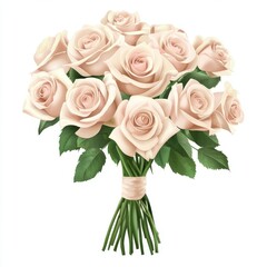 Elegant bouquet of pale pink roses with lush green leaves