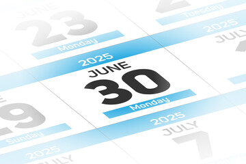 30 June 2025 year date calendar day illustration