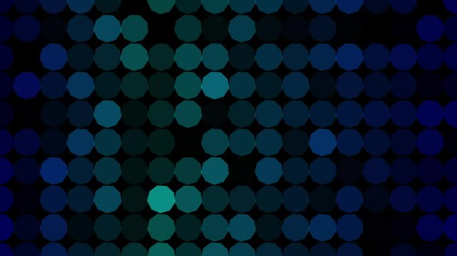 blue and sky blue round half-tone pattern zooming out on a black background.