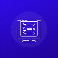 Fototapeta premium blocked users list line icon with a computer, vector