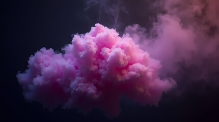 Fototapeta premium Purple and pink fluffy pastel smoke cloud on black background