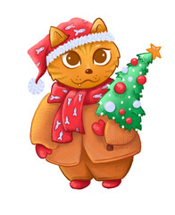 cat with christmas tree