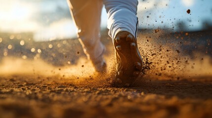 Player Kicking Up Dirt in Baseball Cleats During Game Action