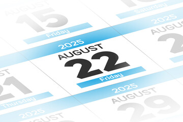 22 August 2025 year date calendar day illustration