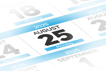 Fototapeta premium 25 August 2025 year date calendar day illustration
