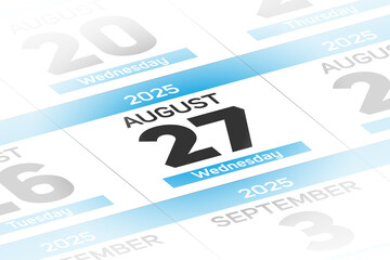 27 August 2025 year date calendar day illustration