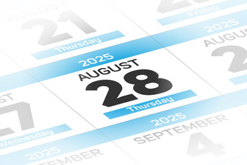 Fototapeta premium 28 August 2025 year date calendar day illustration