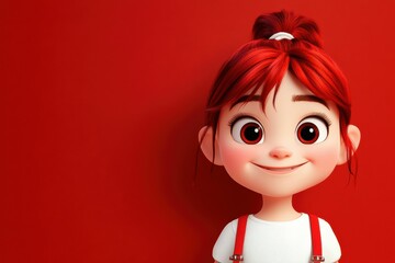 A modern 3D design featuring a smiling girl character with red concept and a monochromatic red background conveys warmth and style.