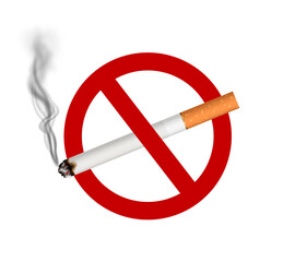 Vector no smoking sign with lit cigarette in red sign - icon, sticker design or pictogram