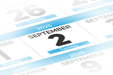 2 September 2025 year date calendar day illustration