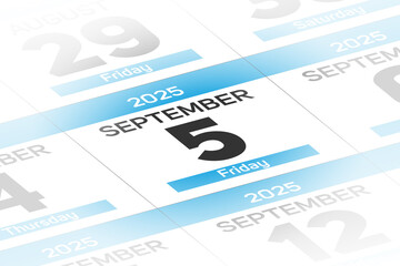 5 September 2025 year date calendar day illustration