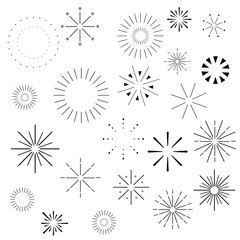 Set of different fireworks isolated on white background. Festivals, new year, birthday and other holidays concept.