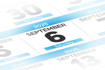 6 September 2025 year date calendar day illustration
