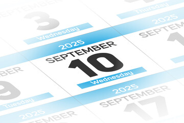 10 September 2025 year date calendar day illustration