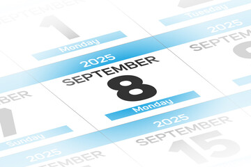 8 September 2025 year date calendar day illustration