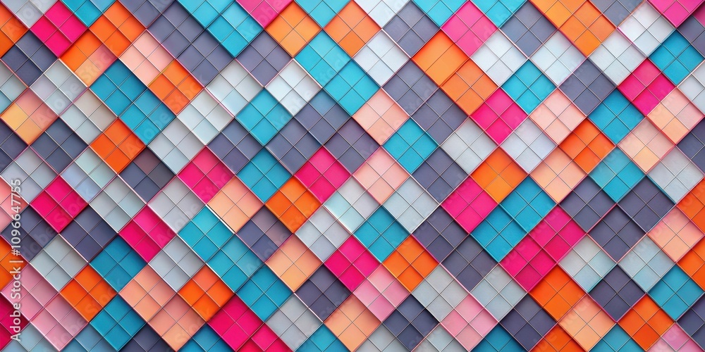 Poster A Seamless Pattern of Colorful Squares Arranged in a Diagonal Grid, Creating a Dynamic and Abstract Background
