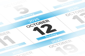 12 October 2025 year date calendar day illustration