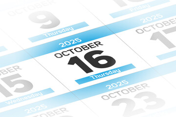 16 October 2025 year date calendar day illustration
