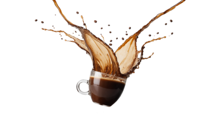 Coffee splash png, coffee cup on transparent background