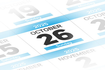 26 October 2025 year date calendar day illustration