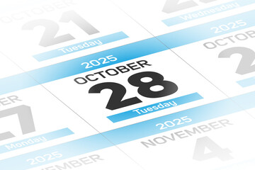 Fototapeta premium 28 October 2025 year date calendar day illustration