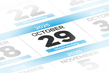 29 October 2025 year date calendar day illustration