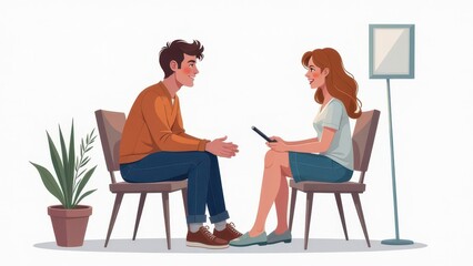 Man talking to his psychologist in the studio, Psychotherapy session