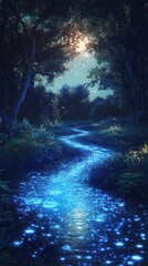 Fototapeta premium Night river scene with bioluminescence