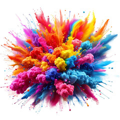 color explosion in rainbow paint isolated on white background