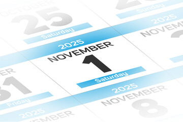 Obraz premium 1 November 2025 year date calendar day illustration