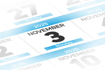 3 November 2025 year date calendar day illustration