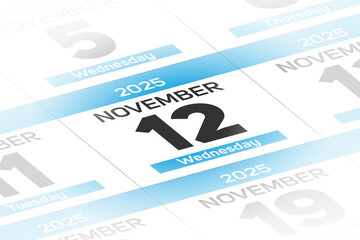 Fototapeta premium 12 November 2025 year date calendar day illustration
