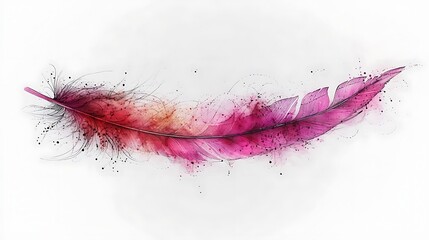 Watercolor painting of a single colorful feather on white background.