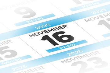 16 November 2025 year date calendar day illustration