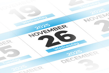 26 November 2025 year date calendar day illustration