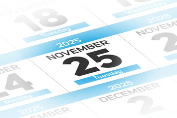 Fototapeta premium 25 November 2025 year date calendar day illustration
