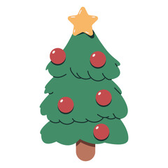 Christmas tree cute vector icon isolated on a white background.