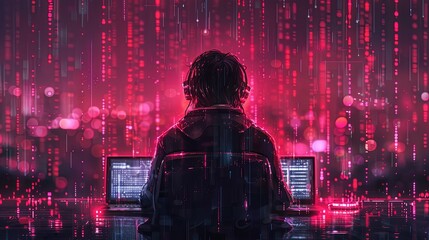 Professional monitoring a digital network, securing data from hackers